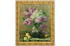 Vase de Fleurs Large 1920's Belgian Impressionist Flower Painting oil on canvas