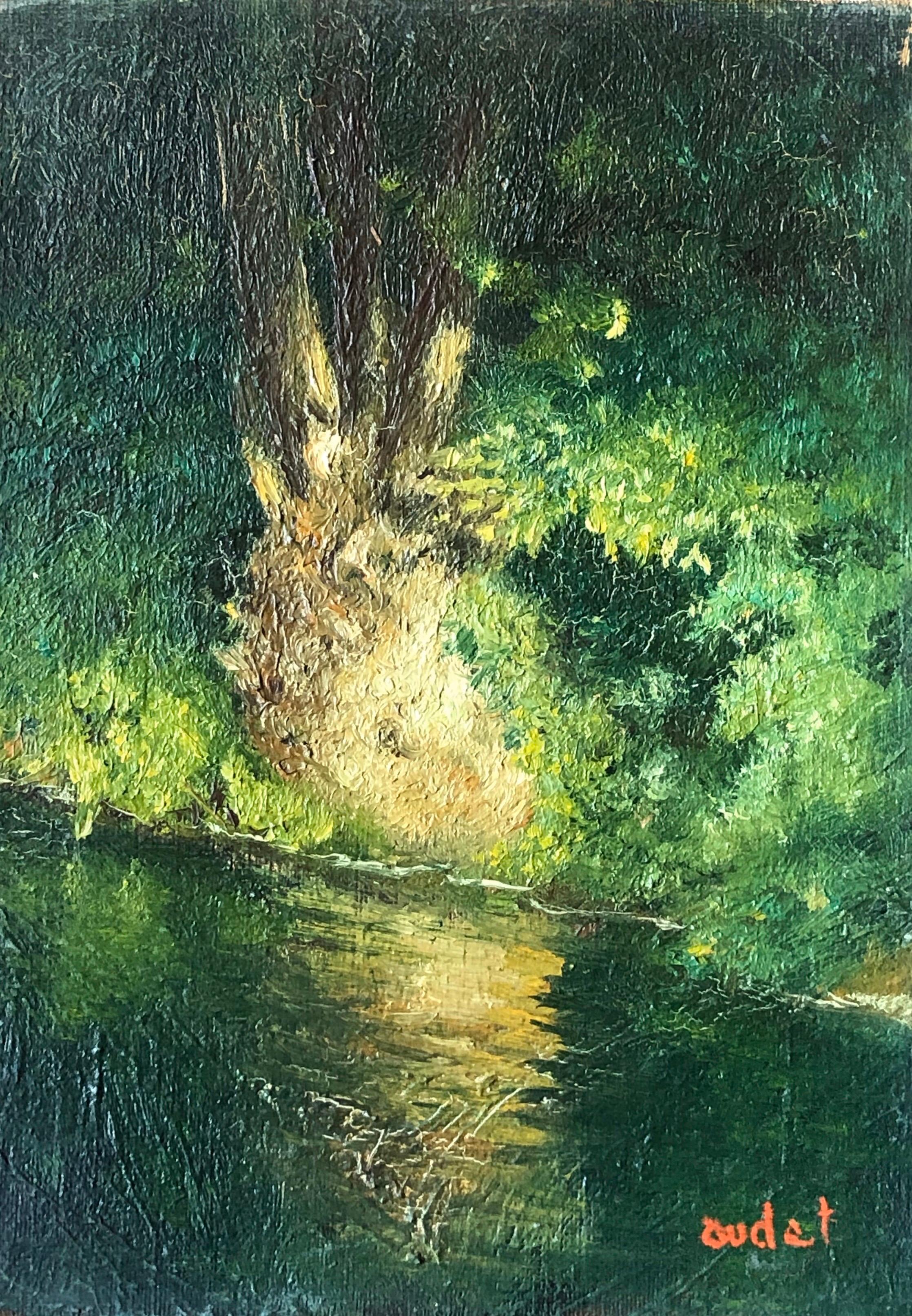 Fernand Audet Abstract Painting - Mid 20th Century French Impasto Oil Painting on Canvas Dappled Light River