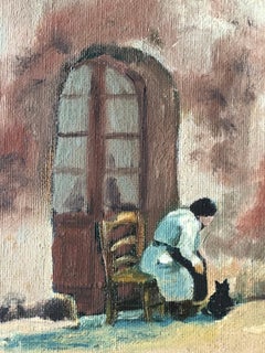 Mid 20th Century French Impasto Oil Painting on Canvas The Village Cat