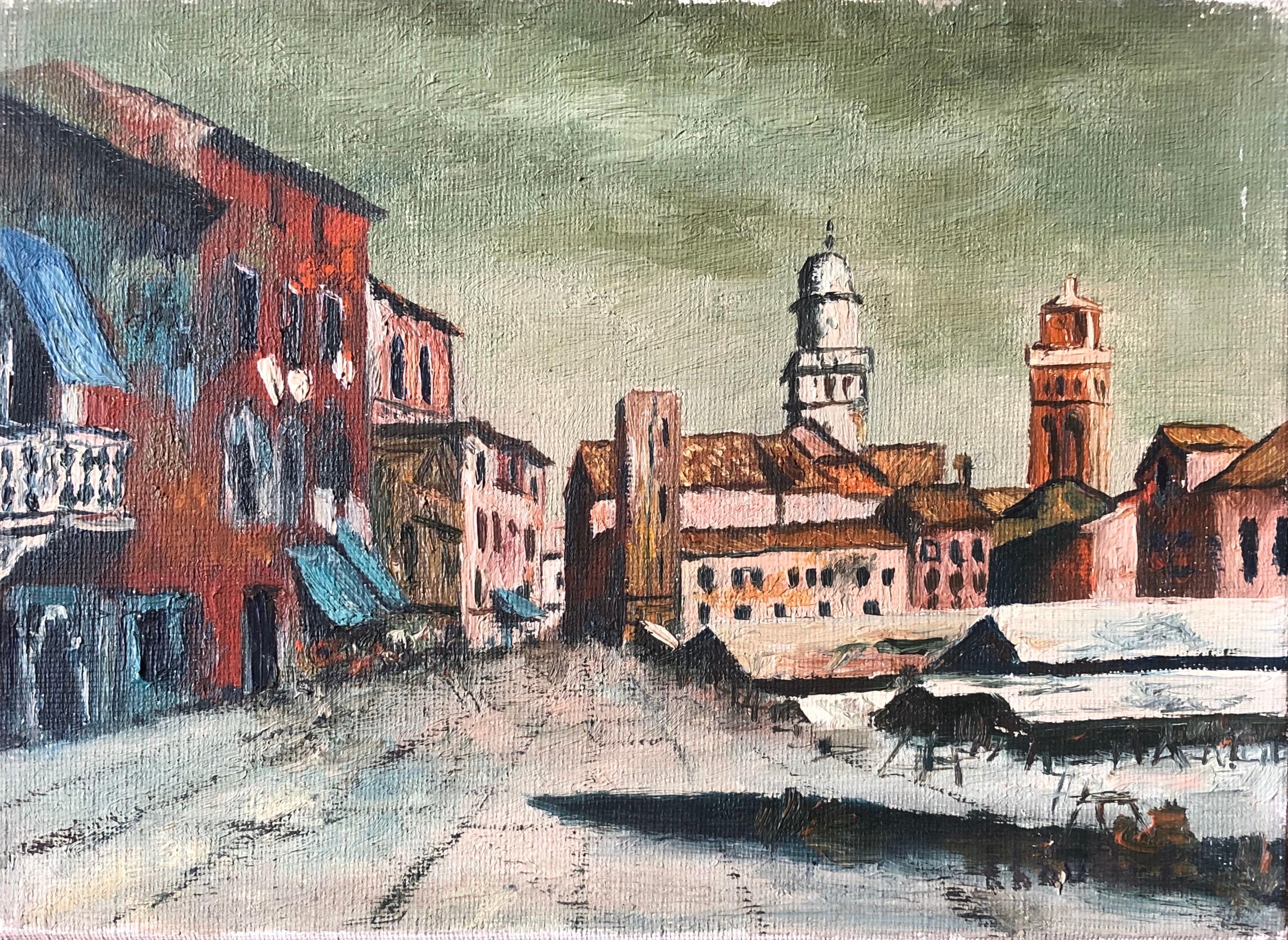 Fernand Audet Landscape Painting - Venice Back Streets Mid 20th Century French Impasto Oil Painting on Canvas