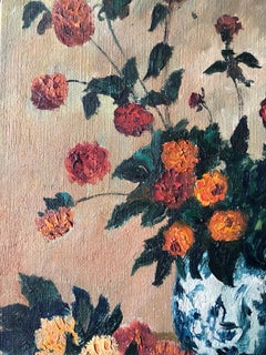 Peinture à l'huile sur toile - Nature morte en pâte de verre - Milieu du XXe siècle - Français