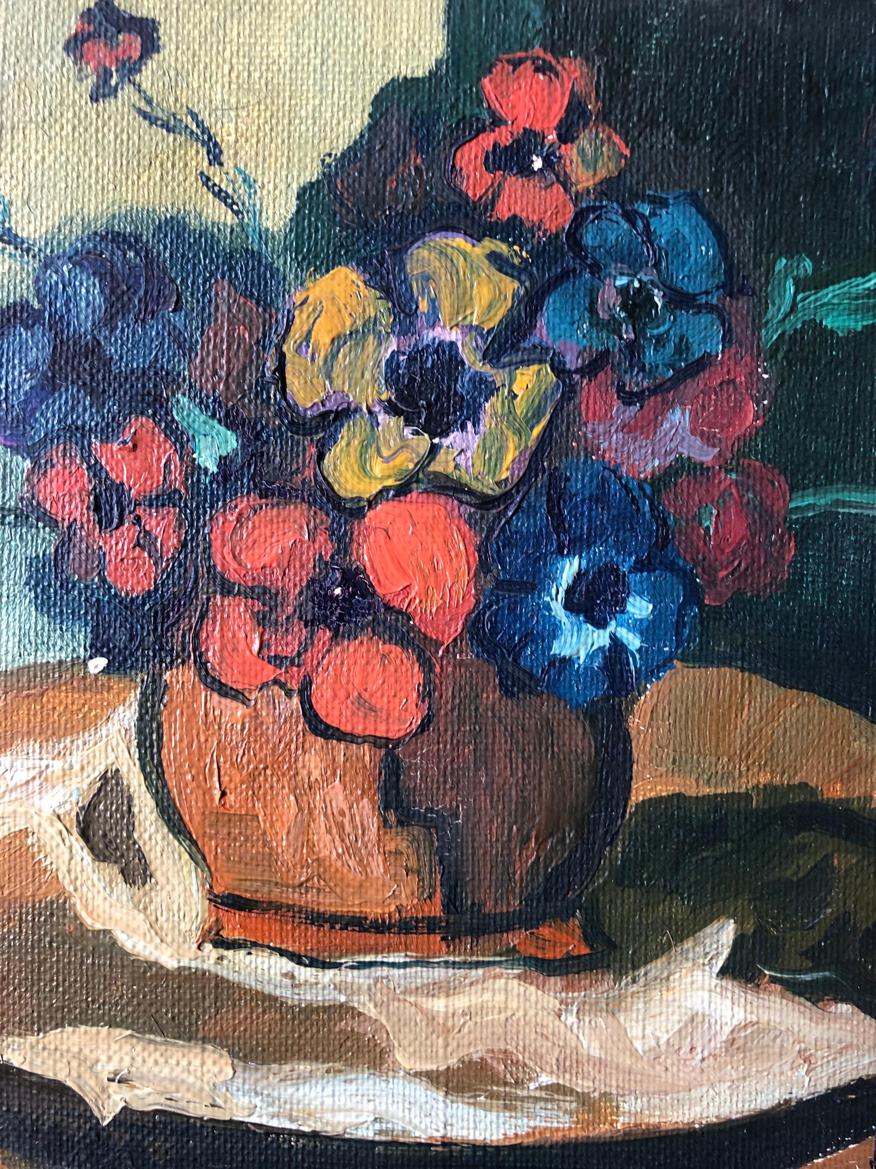 Mid 20th Century French Impasto Oil Painting on Canvas Still Life of Flowers - Black Still-Life Painting by Fernand Audet