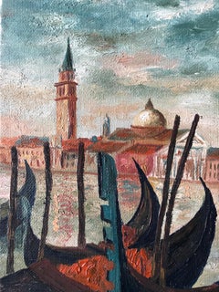 Mid 20th Century French Impasto Oil Painting Grand Canal Venice