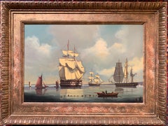 Man o War Portsmouth Harbour Large Historical Marine Oil Painting