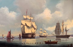 Großes historisches Ölgemälde „Man o War“ aus Portsmouth Harbour