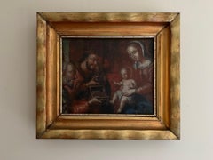 EARLY 1600'S ITALIAN OLD MASTER OIL - ADORATION OF THE MAGI NATIVITY SCENE