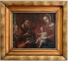 EARLY 1600'S ITALIAN OLD MASTER OIL - ADORATION OF THE MAGI NATIVITY SCENE