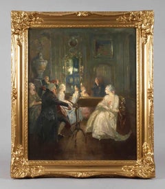 Rococo Elegant Interior with Musicians Playing to Guests Large Oil Painting