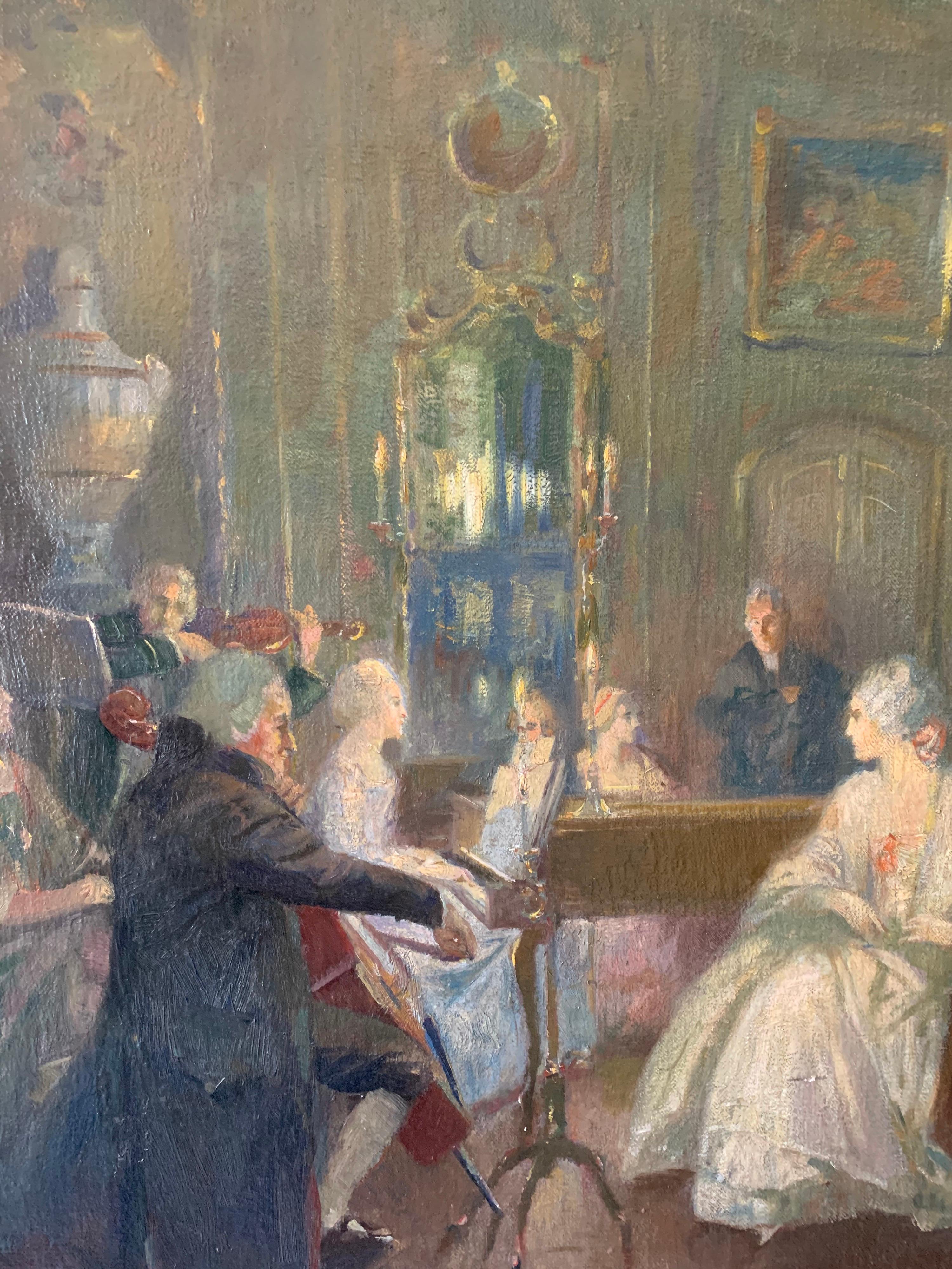 Rococo Elegant Interior with Musicians Playing to Guests Large Oil Painting  1