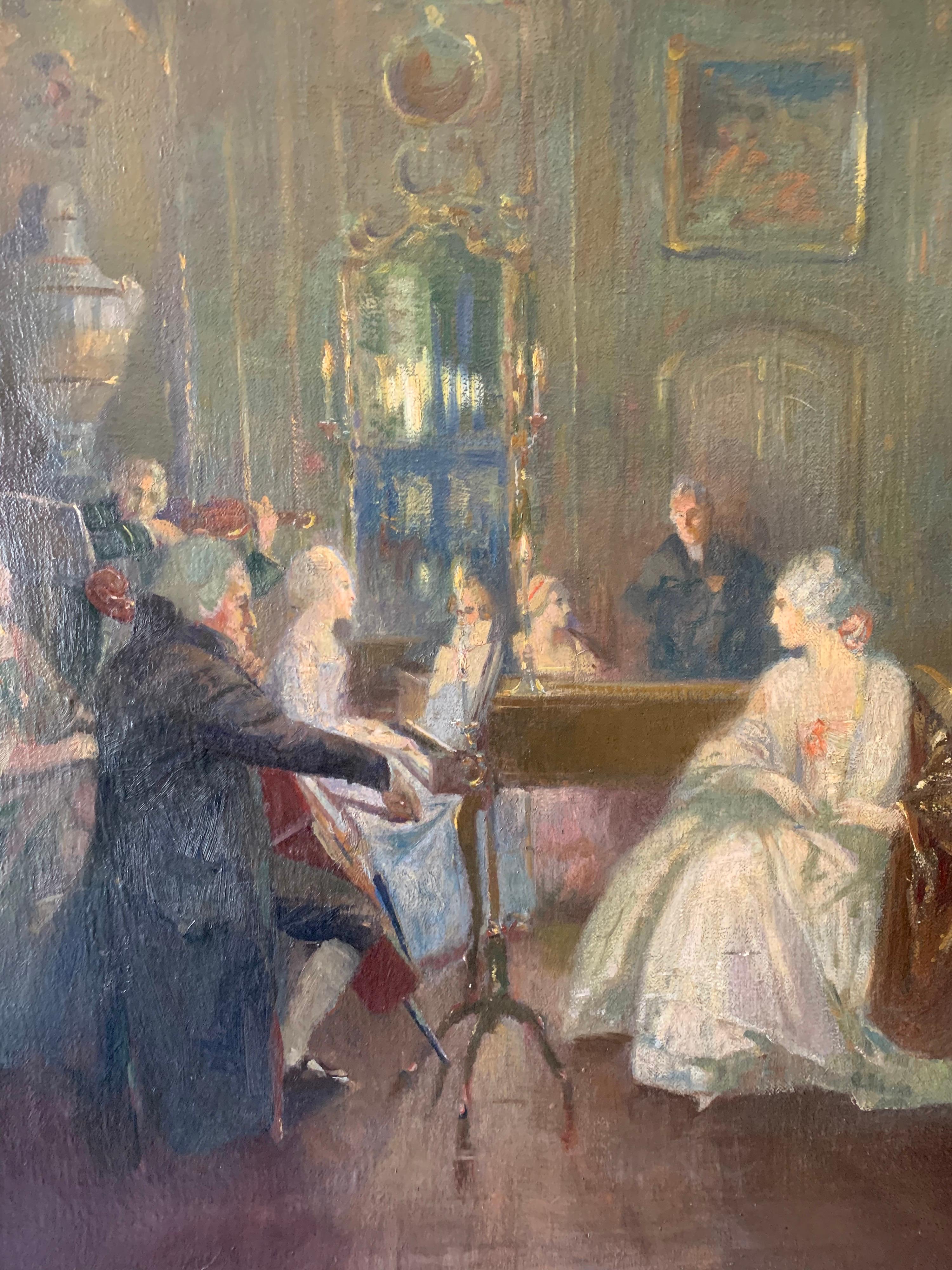 Rococo Elegant Interior with Musicians Playing to Guests Large Oil Painting  2