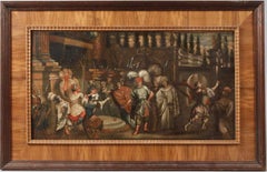 Antique King Saul hurling a Spear at David, 18th century German Baroque Old Master oil