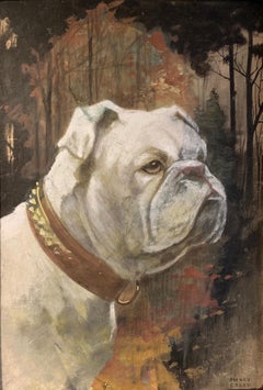 British Bulldog Antique Painting c.1920's by popular English animal artist