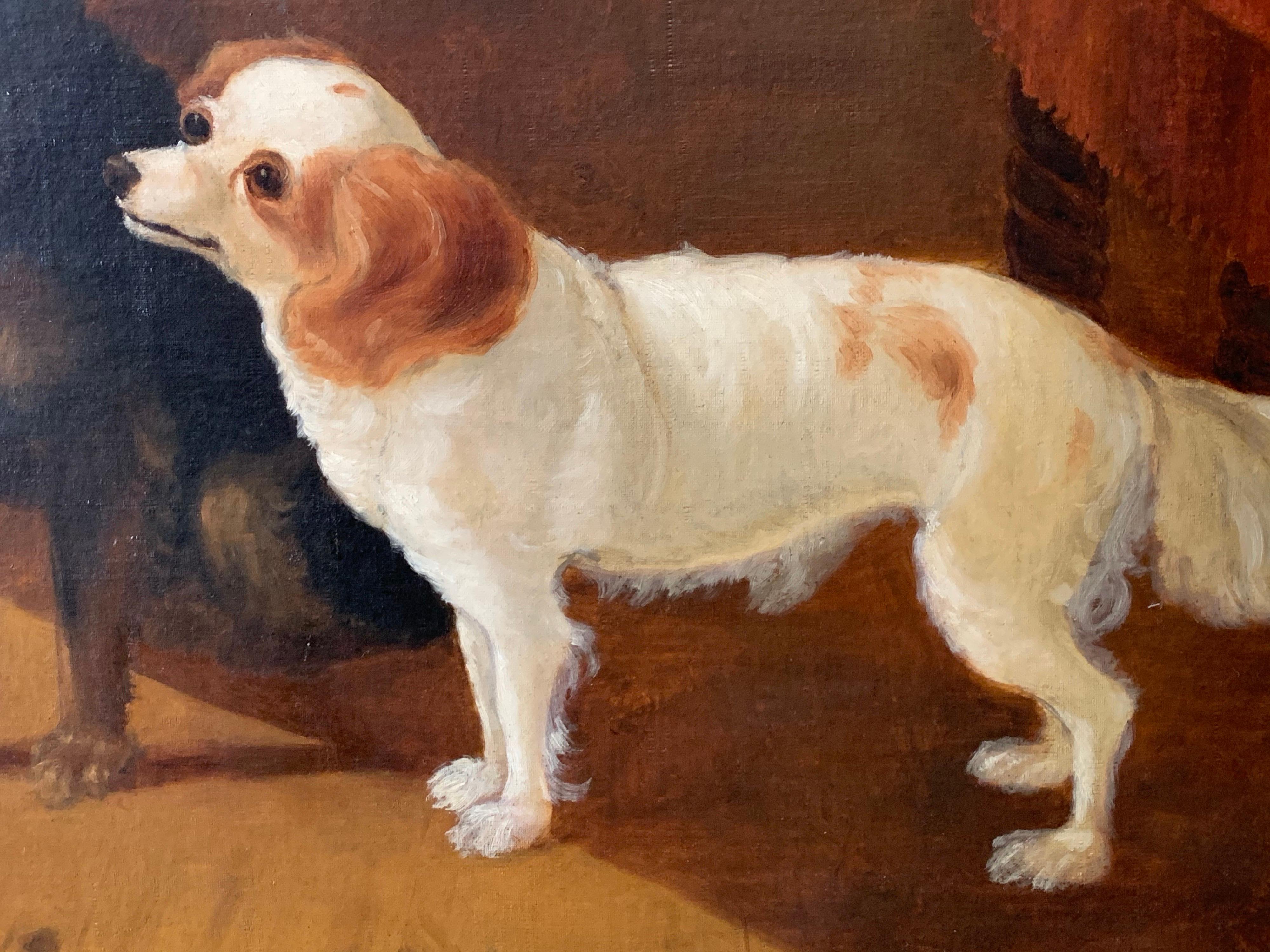 Waiting for the Master Large Victorian Dog Painting Two Dogs in Interior - Brown Animal Painting by Victorian English