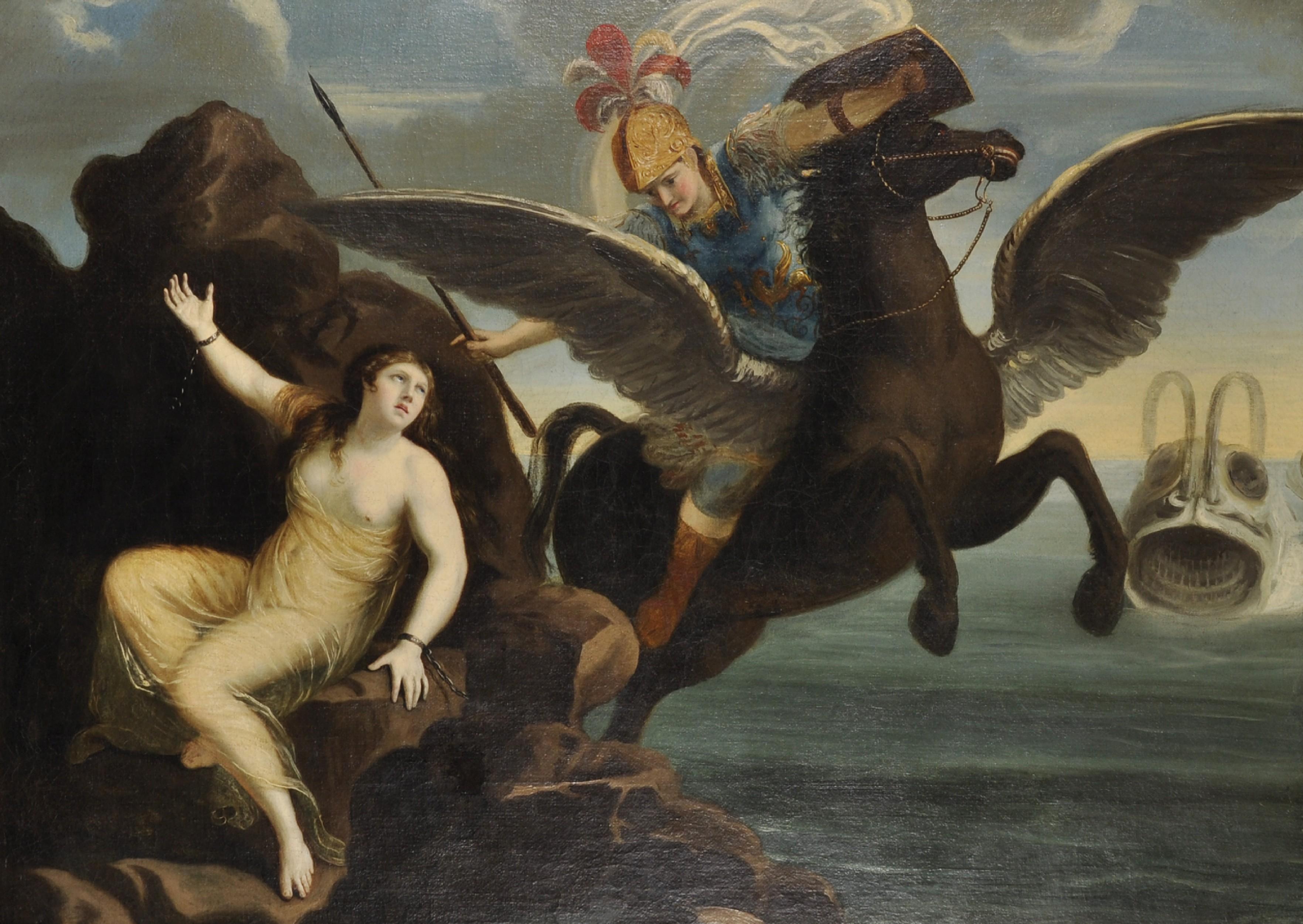 circle of Francois Perrier Figurative Painting - 17th Century Huge French Old Master Painting Perseus on Pegasus with Andromeda