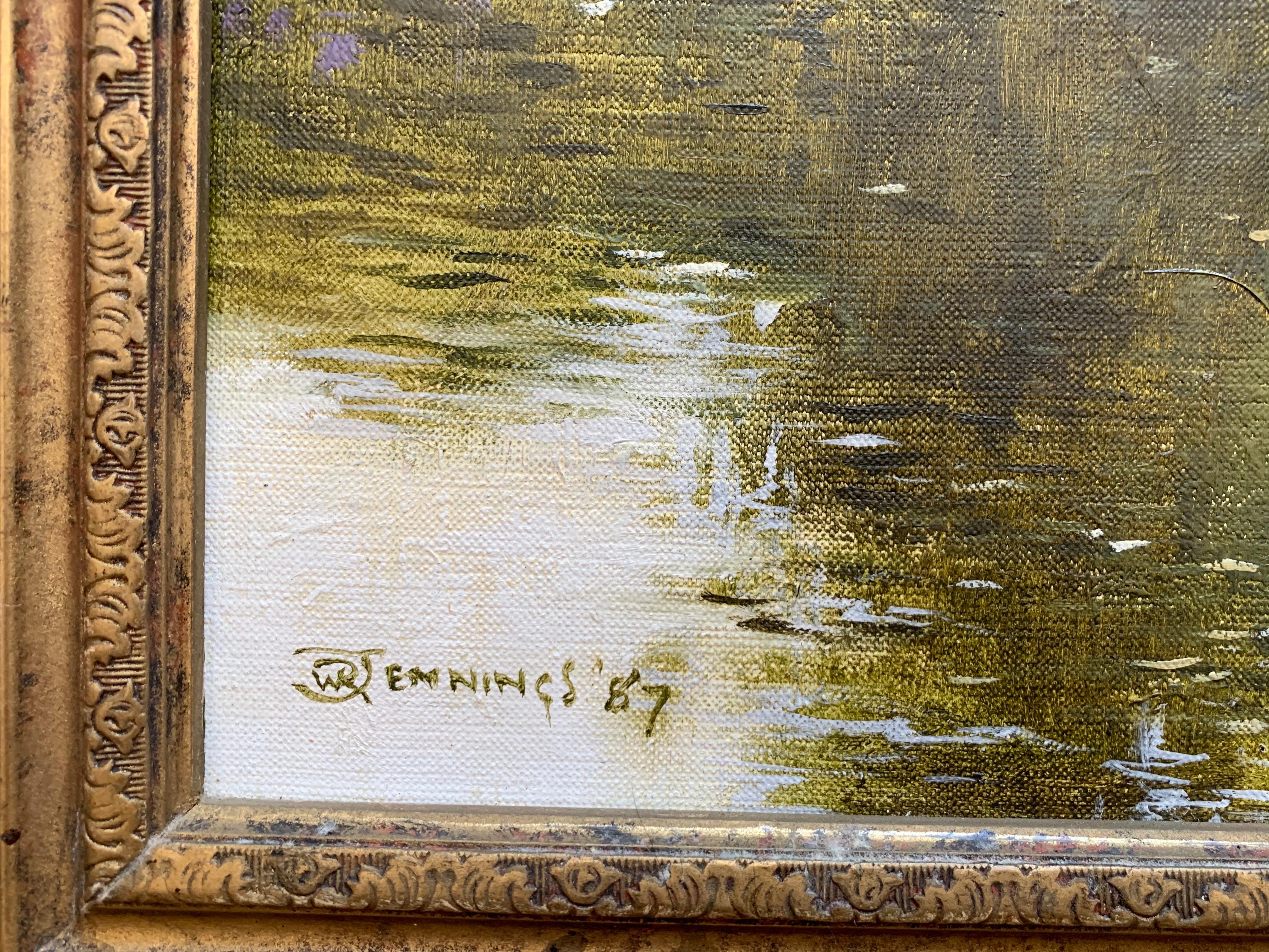 Large English Lake & Woodland Landscape Oil Painting Green Reflections on Water 3