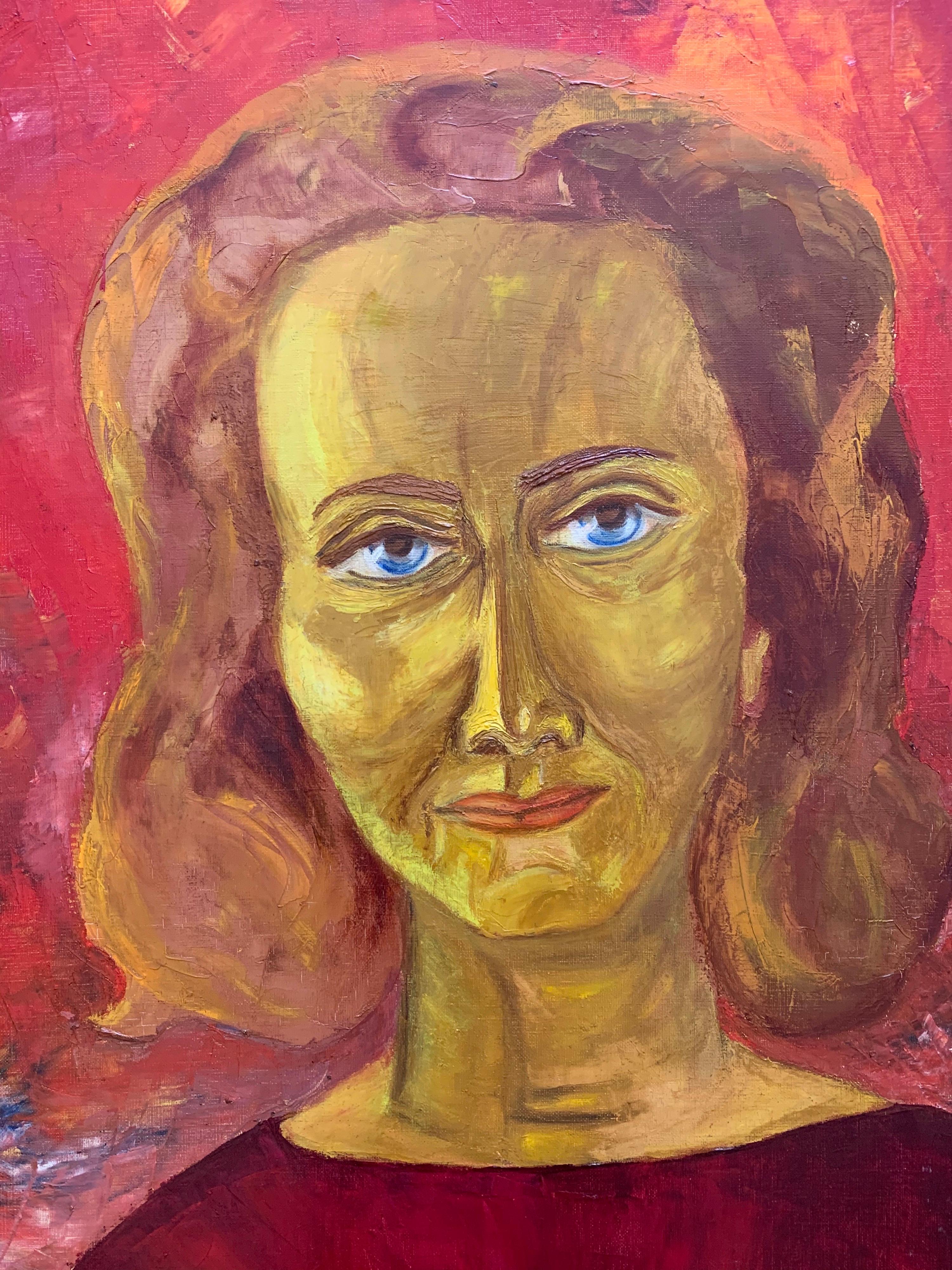 Grand portrait français d'une femme en rouge des années 1960, signé - Impressionnisme Painting par Sophie Danielle Rubinstain