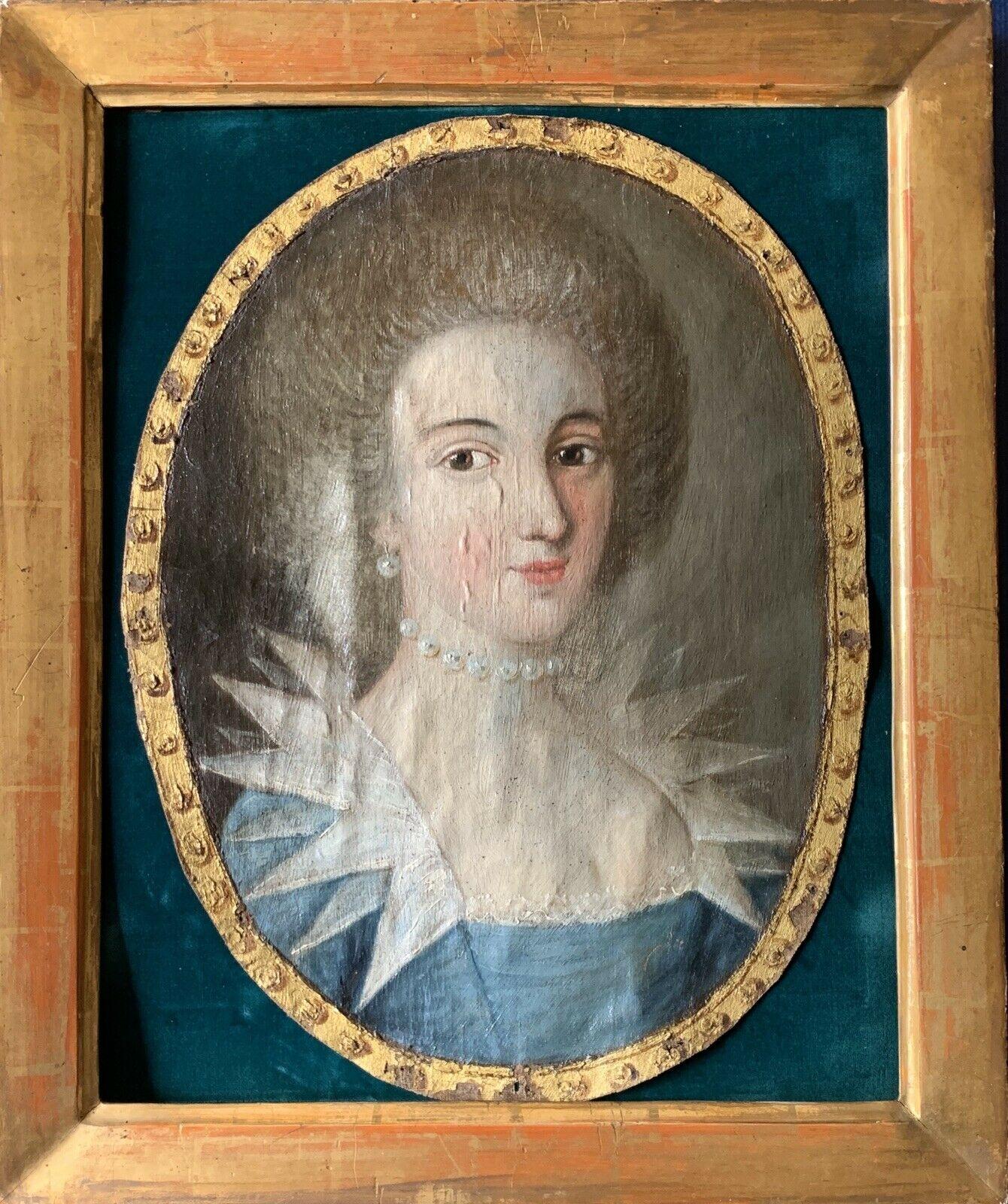 French Rococo Figurative Painting - FINE 18th CENTURY FRENCH ROCOCO OVAL OIL - PORTRAIT OF ARISTOCRATIC LADY PEARLS