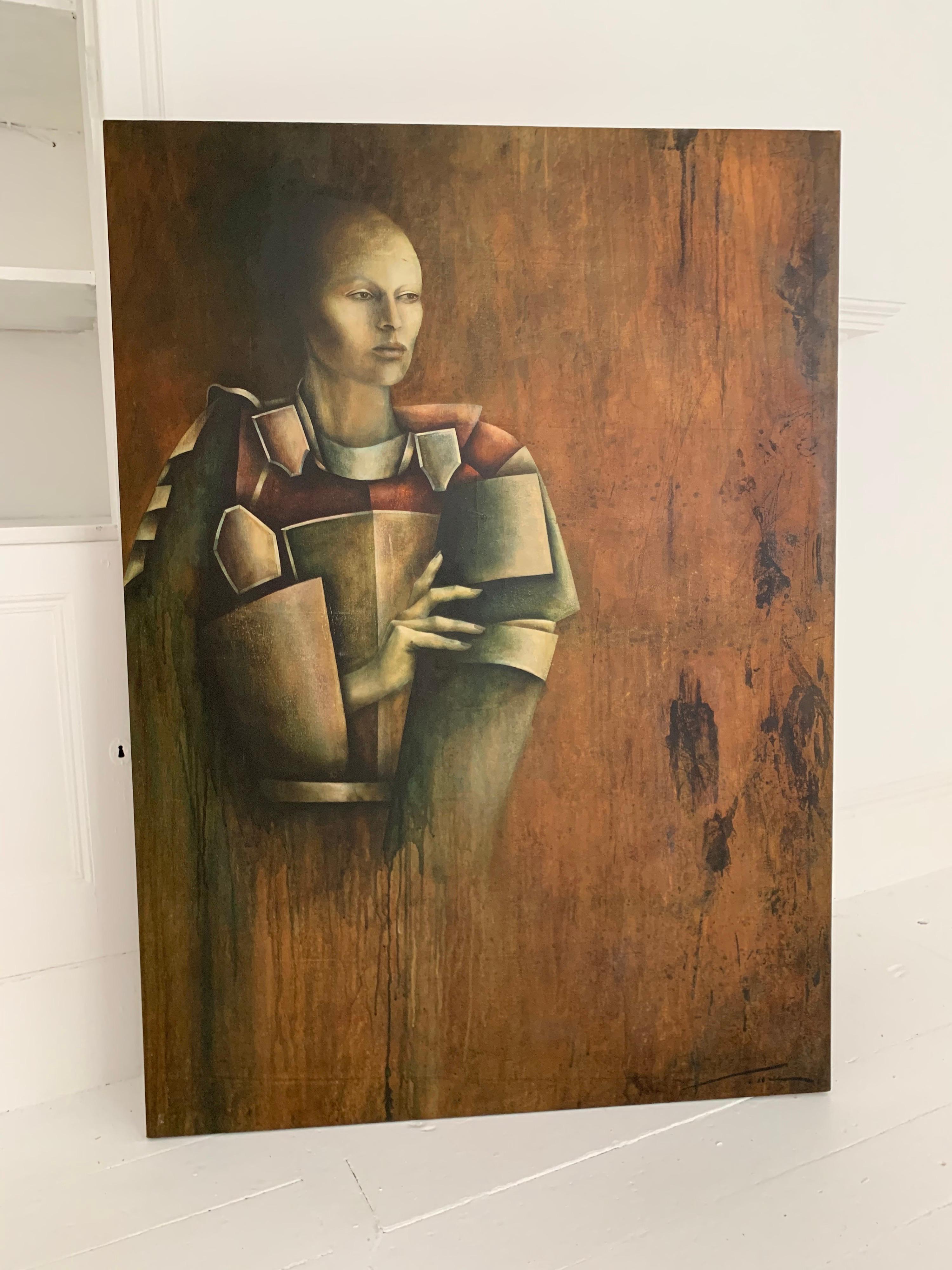 Großes französisches modernistisches Porträt einer kubistischen Figur, Ölgemälde auf Leinwand (Moderne), Painting, von Pottier