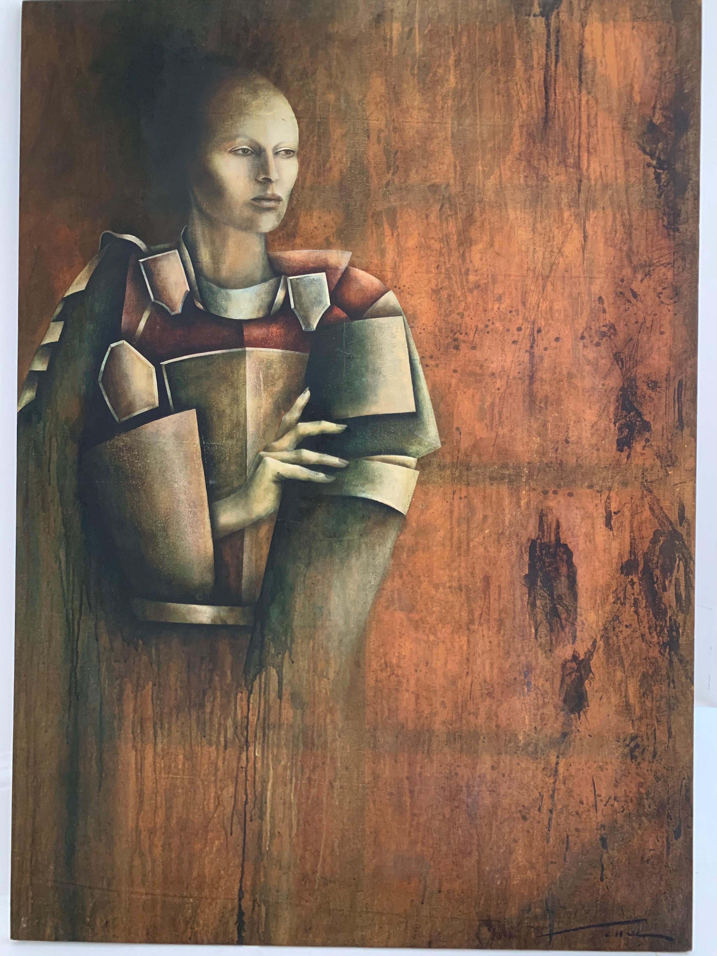 Großes französisches modernistisches Porträt einer kubistischen Figur, Ölgemälde auf Leinwand – Painting von Pottier