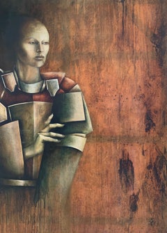 Enorme Retrato Modernista Francés de Figura Cubista Pintura al Óleo sobre Lienzo