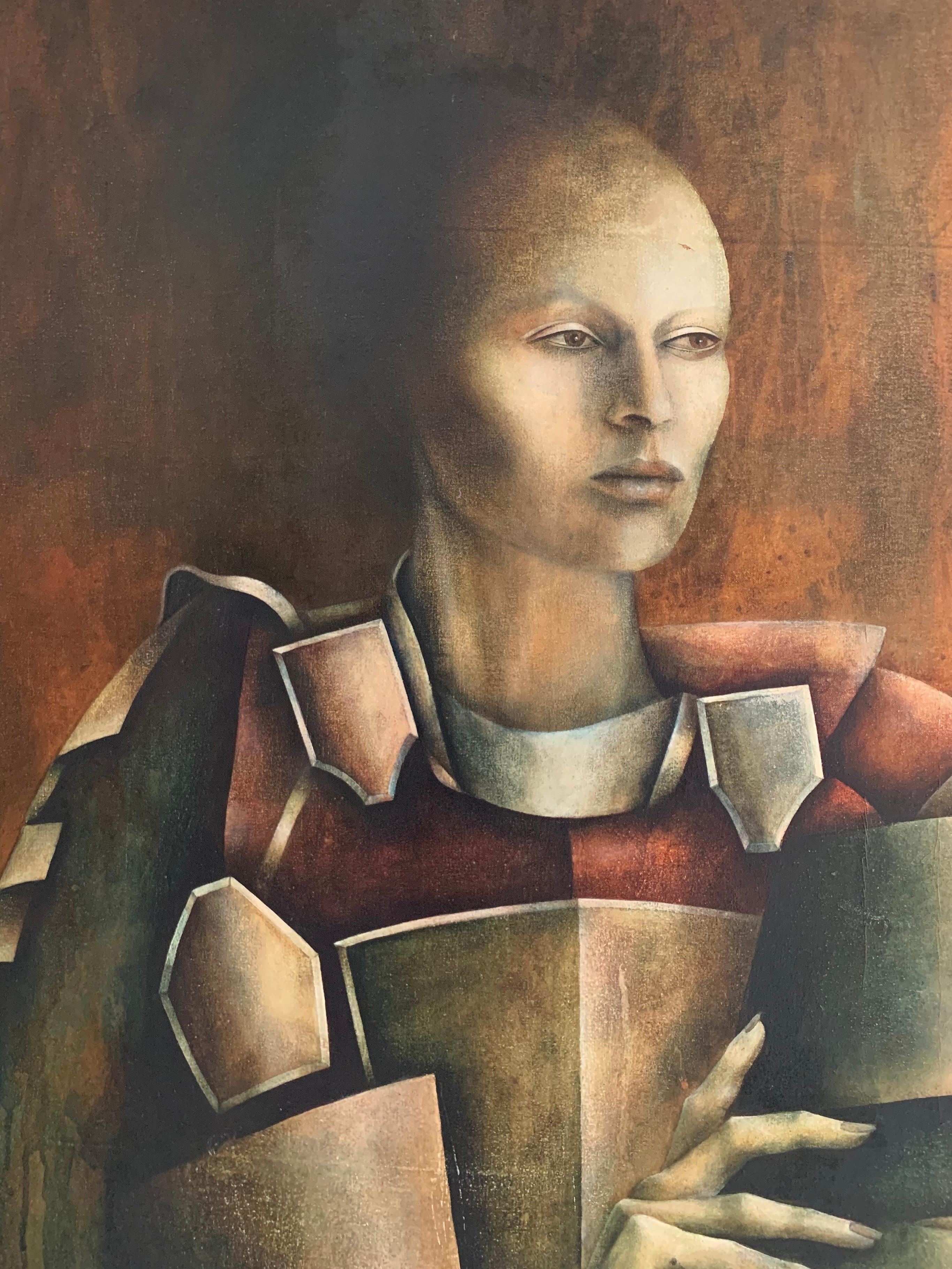 Huge French Modernist Portrait of Cubist Figure Oil Painting on Canvas  For Sale 2
