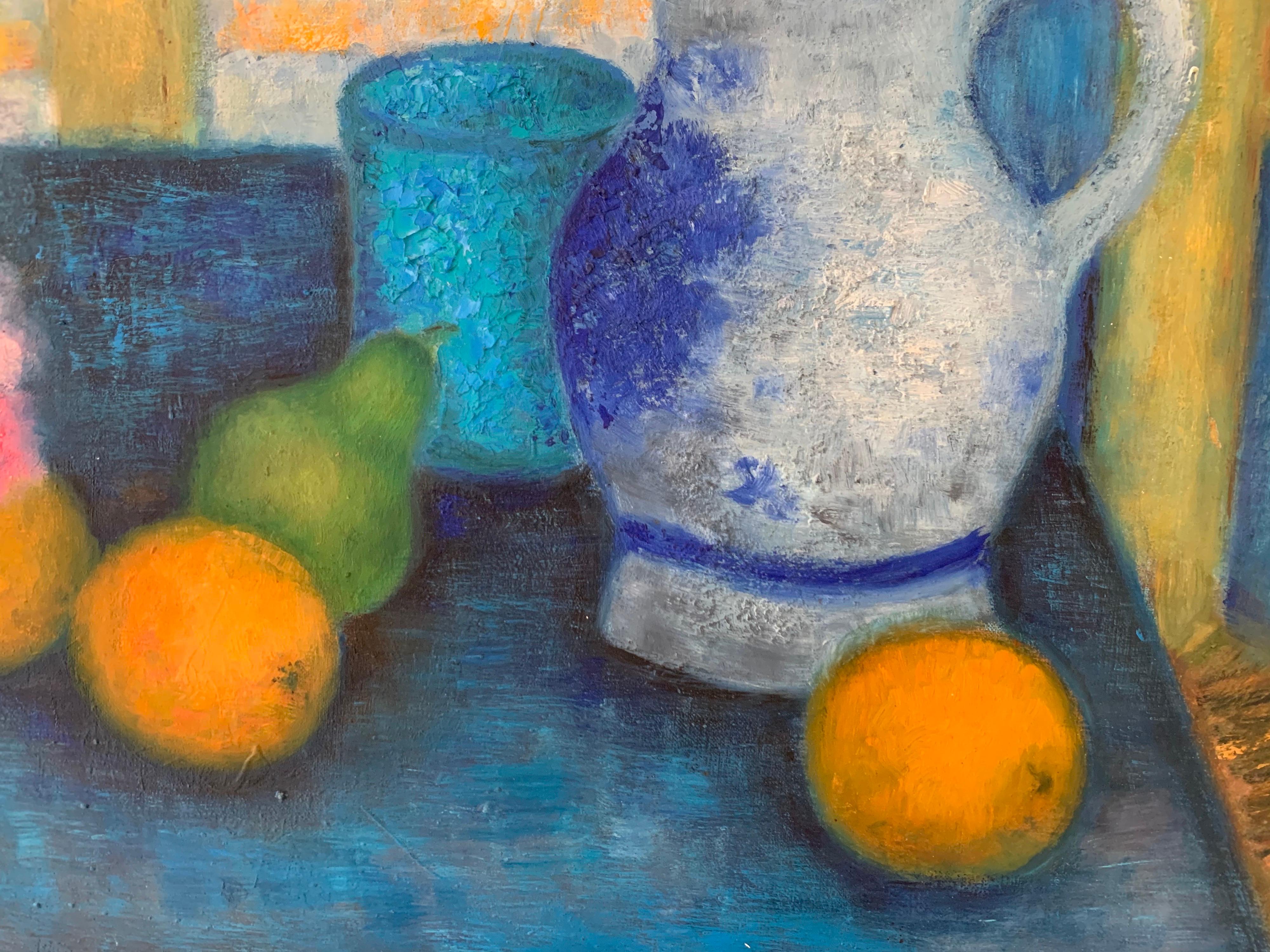 Precioso bodegón francés Pintura al óleo Flores Fruta y sombrero Colores profundos - Interior Painting Gris de S Lenormand