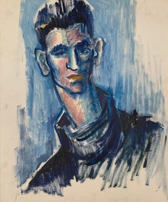 Portrait of Young Man in Blue, French School, oil on canvas framed modern