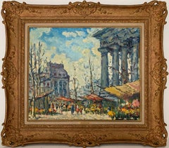 Paris Flower Market Place de la Madeleine, French Impressionist Oil Painting