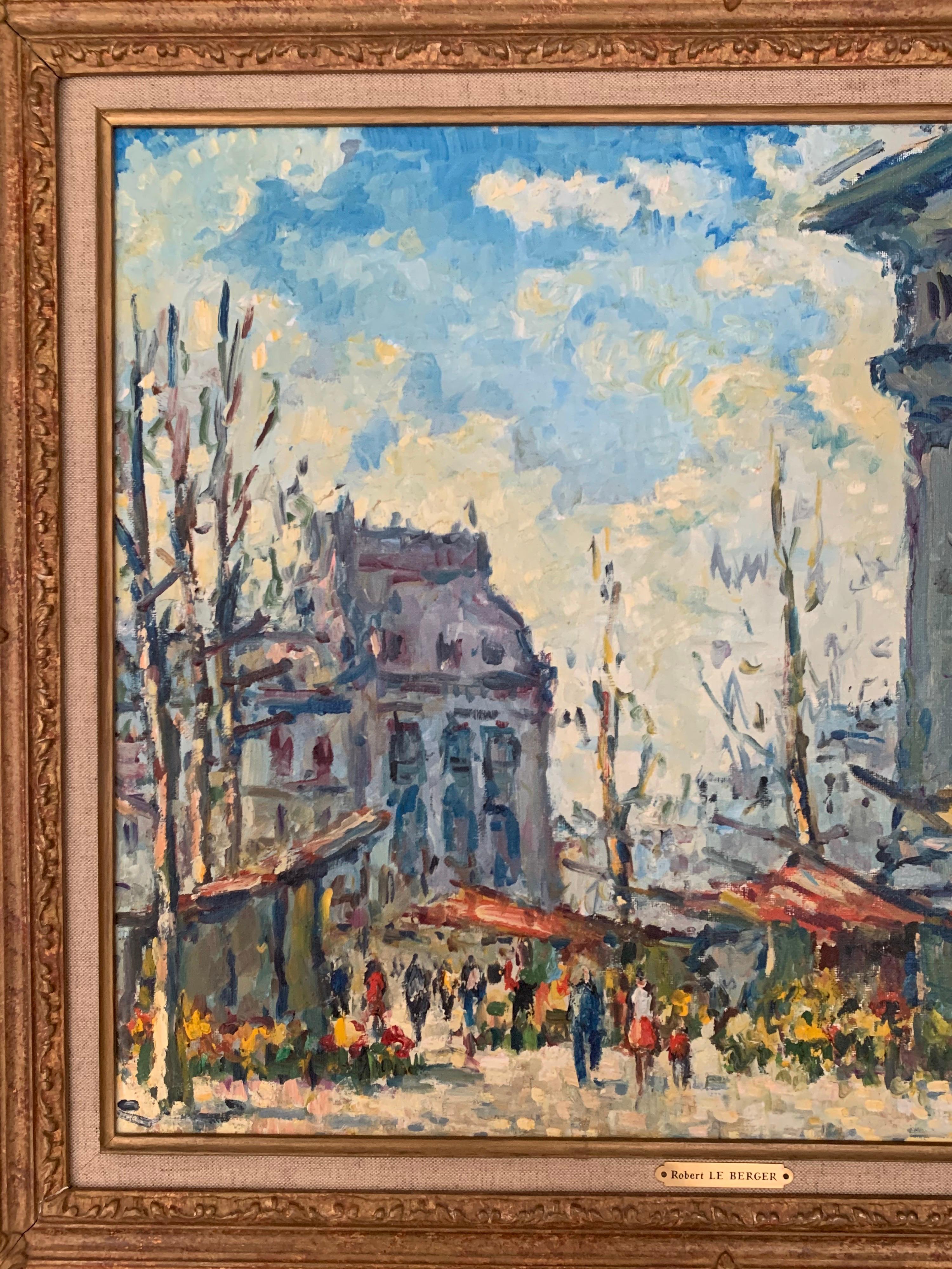 Paris Flower Market Place de la Madeleine, French Impressionist Oil Painting 1
