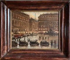 Vintage 1940's/50's FRENCH SIGNED OIL - PARIS IN THE RAIN - BUSY SCENE AT DUSK WITH CARS