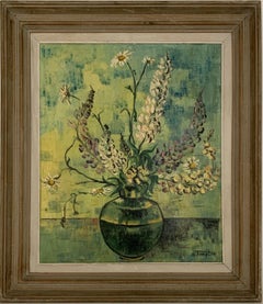 Vintage Mid 20th century French Post-Impressionist Signed Oil - Vase de Fleurs - Framed