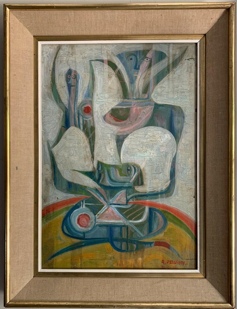 French abstract Figurative Painting - 1960'S FRENCH SIGNED SURREALIST ABSTRACT OIL PAINTING - BEAUTIFUL COLOURS