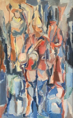 Vintage MID 20TH CENTURY FRENCH COLOURFUL ABSTRACT COMPOSITION - FIGURES - SIGNED OIL
