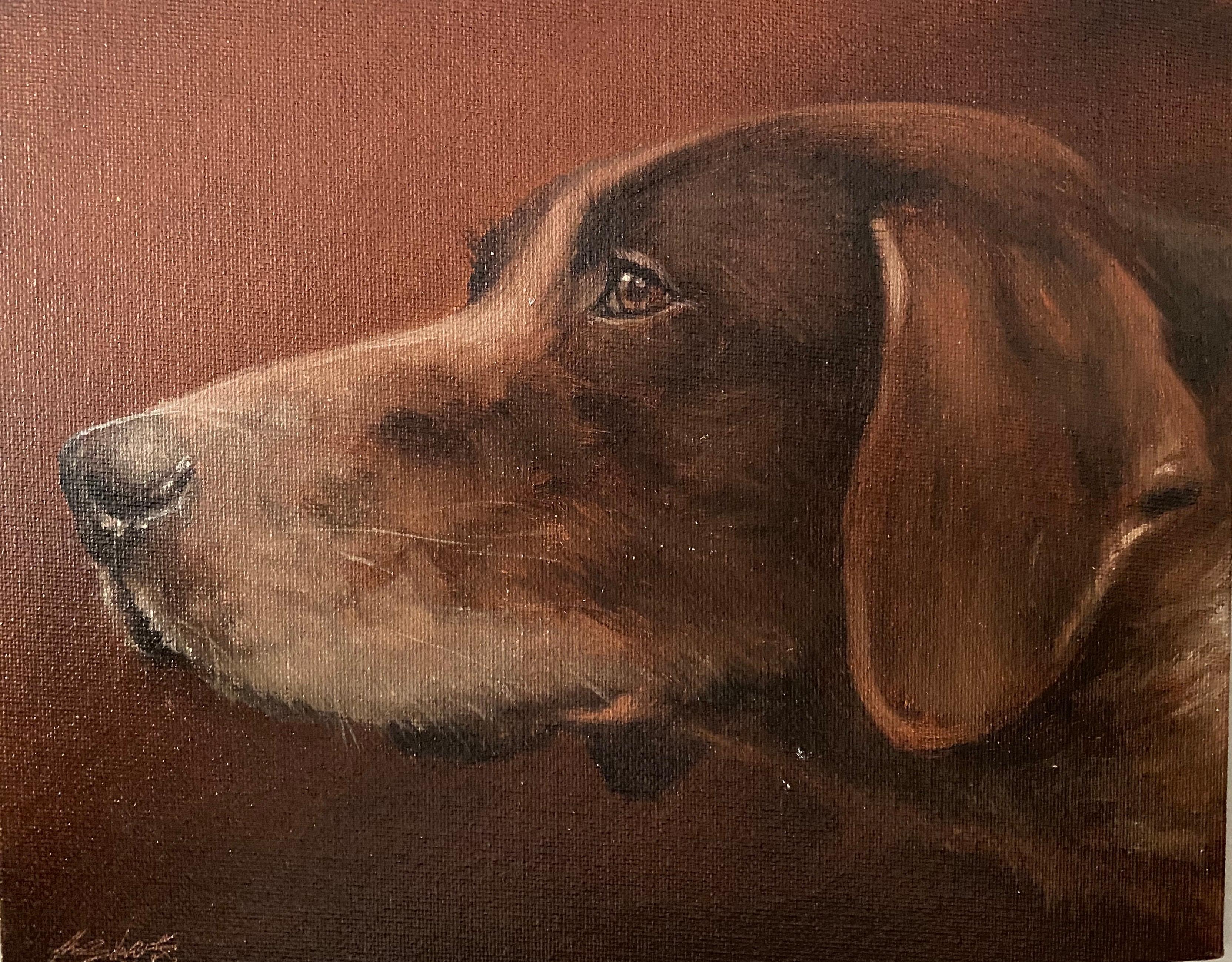 John Silver Animal Painting - German Short Haired Pointer dog portrait, signed English original oil painting