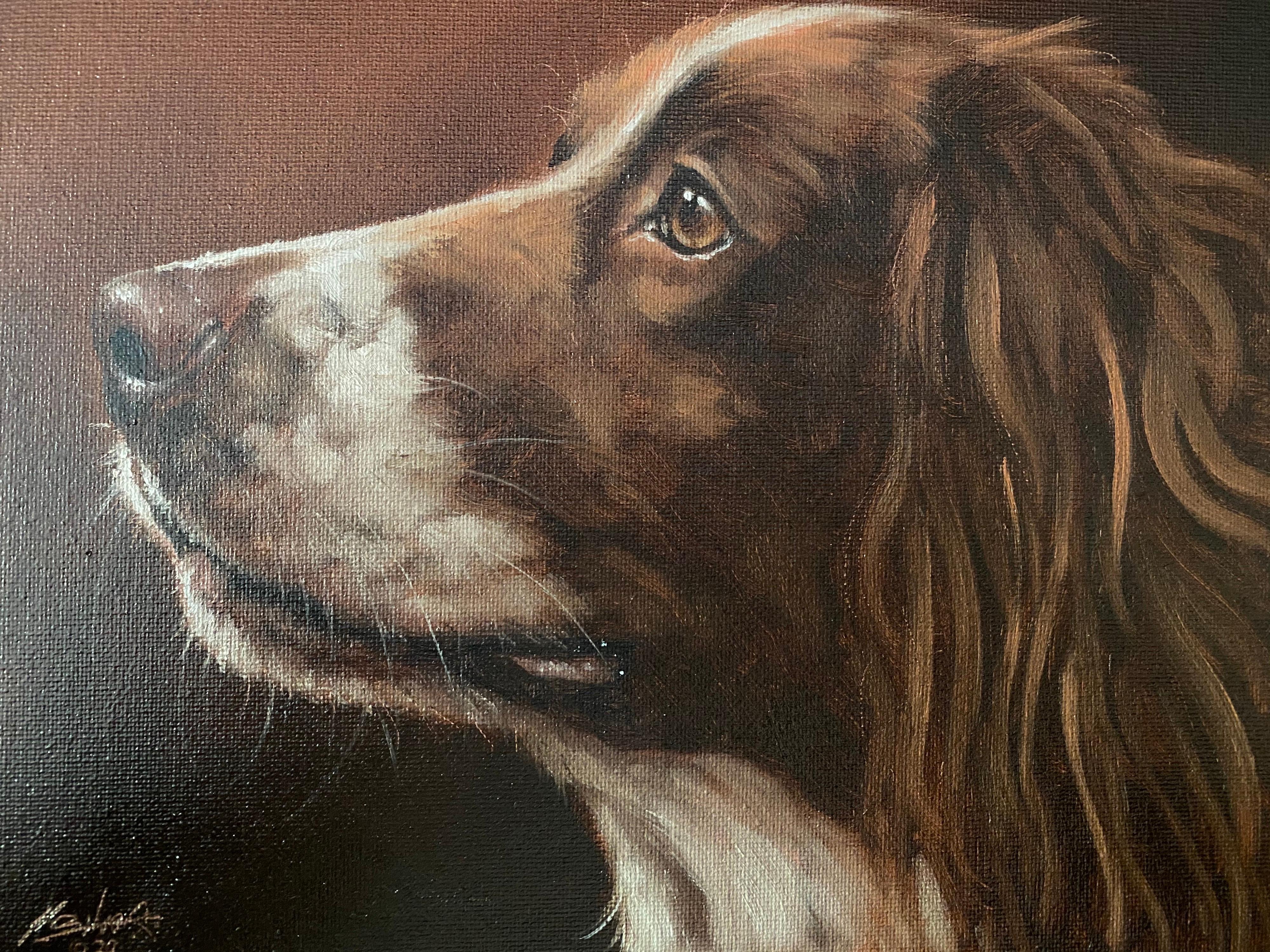 John Silver Animal Painting - Springer Spaniel Dog portrait, original English Dog oil painting listed artist