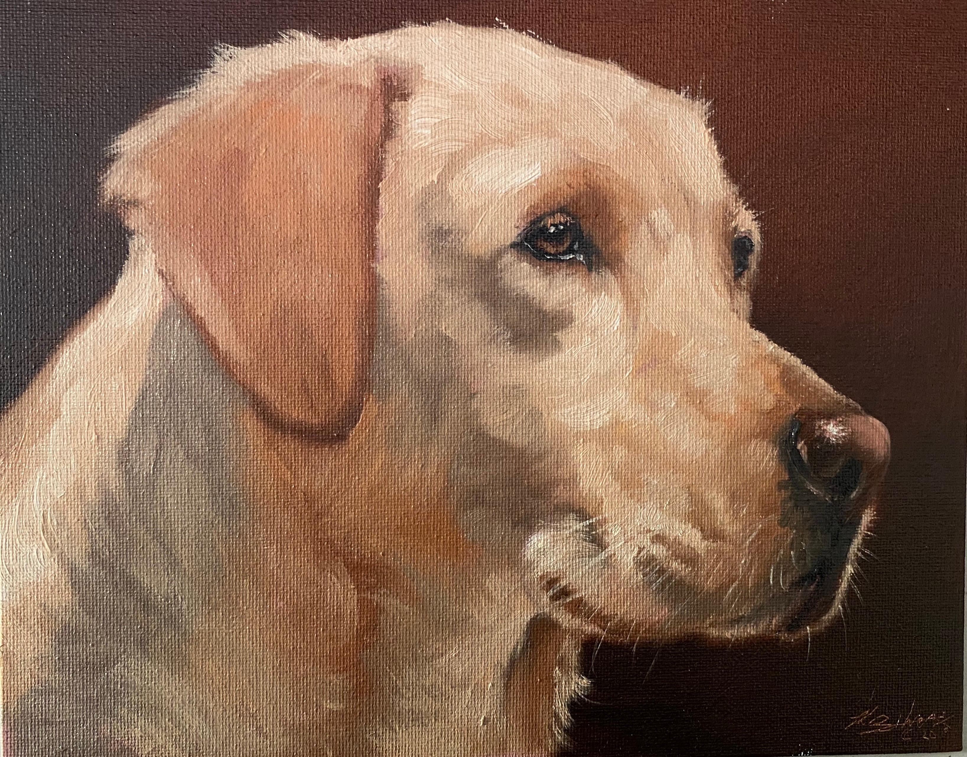 John Silver Animal Painting - Yellow Labrador Dog Head Portrait Signed Oil Painting listed British artist