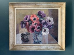 1930's FRENCH VINTAGE FLOWER STILL LIFE OIL - ORIGINAL FRAME - SIGNED VERY LARGE