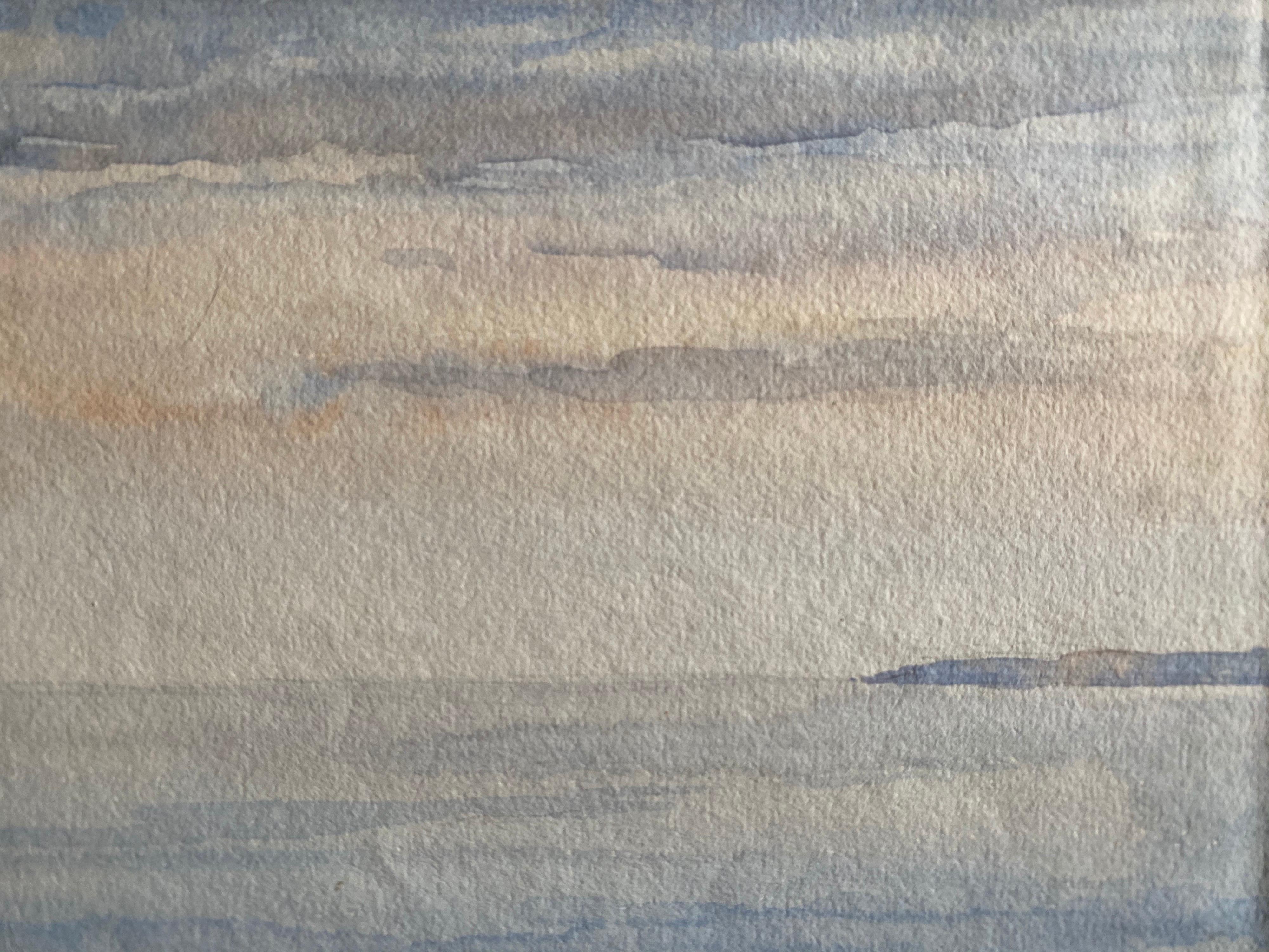 Unknown Landscape Painting - 1900's English Impressionist Watercolor Painting Sunset Sea Scape Coastal view
