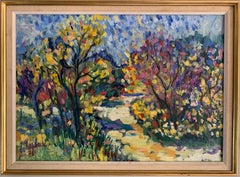 Fauvist Woodland Dappled Light landscape - Signed 1970
s French oil painting