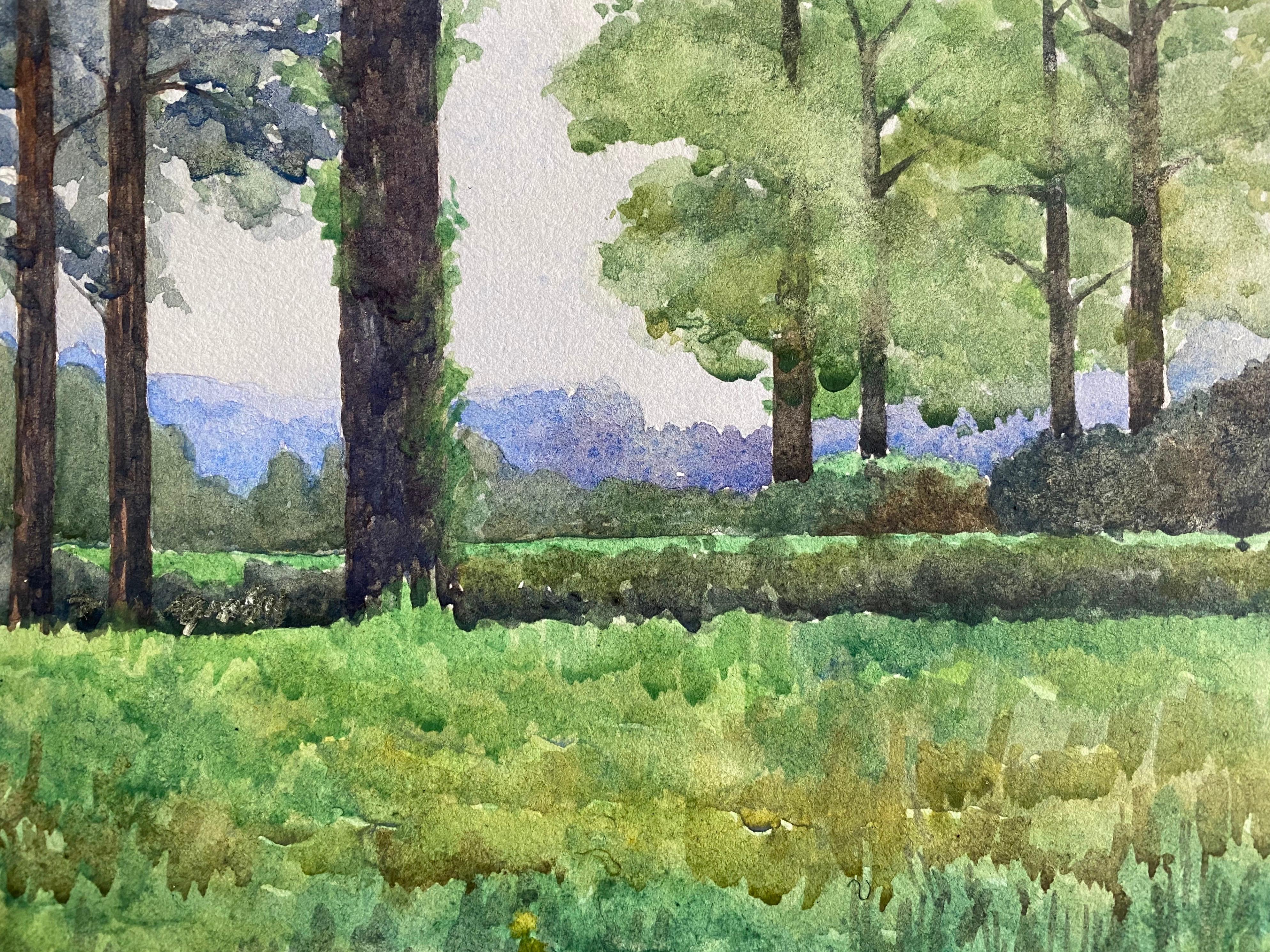 green landscape watercolor painting