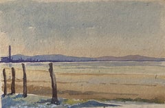 1900's English Impressionist Watercolor Painting Peaceful Quiet Beach
