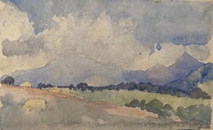 1900's English Impressionist Watercolor Painting Sheep In Peaceful Fields