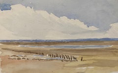 1900's English Impressionist Watercolor Painting Soft Quiet Beach