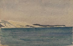 1900's English Impressionist Watercolor Painting Crystal Blue Seas