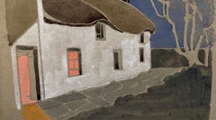 1900
s English Impressionist Watercolor Painting Charming Thatched House