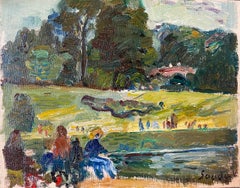 Picnic With A View, französisches impressionistisches Landschaftsgemälde, signiert, Öl