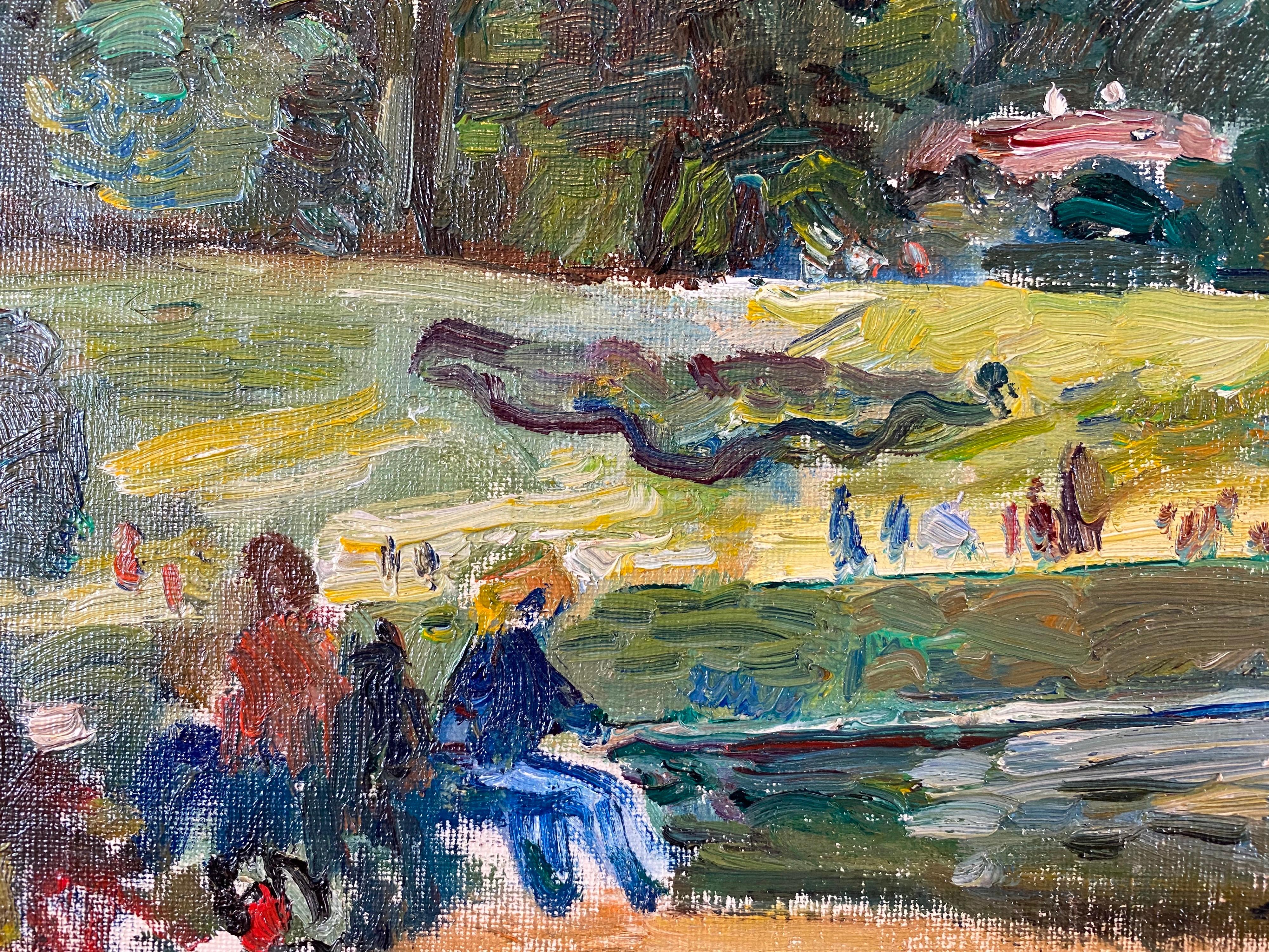 Picnic con vistas, paisaje impresionista francés, pintura al óleo firmada - Painting Impresionista de Sadda