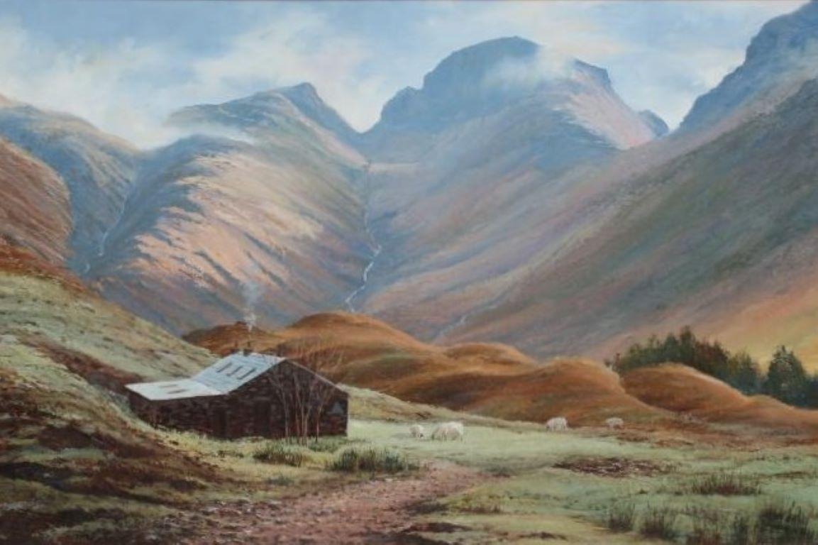 Peinture à l'huile anglaise de paysage de Lake District Cumbria avec vue Panoramic ouverte