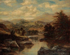 The Highland River Landscape, Antique Victorian Scottish Oil Painting framed