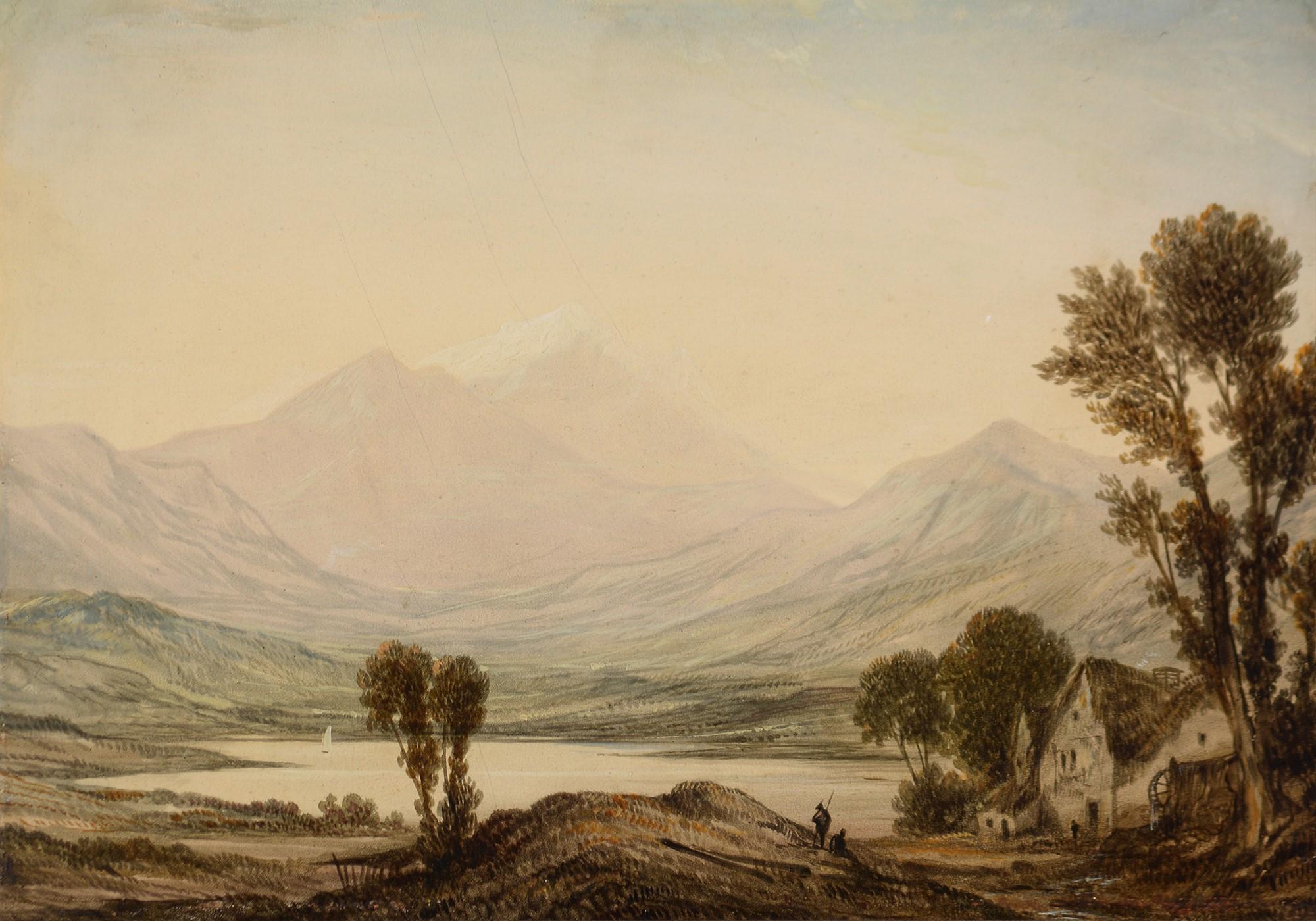 Landscape Painting John Wilson Ewbank, RSA (1799-1847 - L'amphithéatre du Loch Lomond depuis le moulin à eau de Ross-Ben Lomond, Écosse